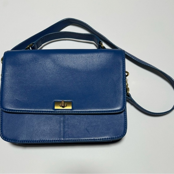 J. CREW Edie Leather Handbag in Casablanca Blue and Brass Hardware - Picture 2 of 5